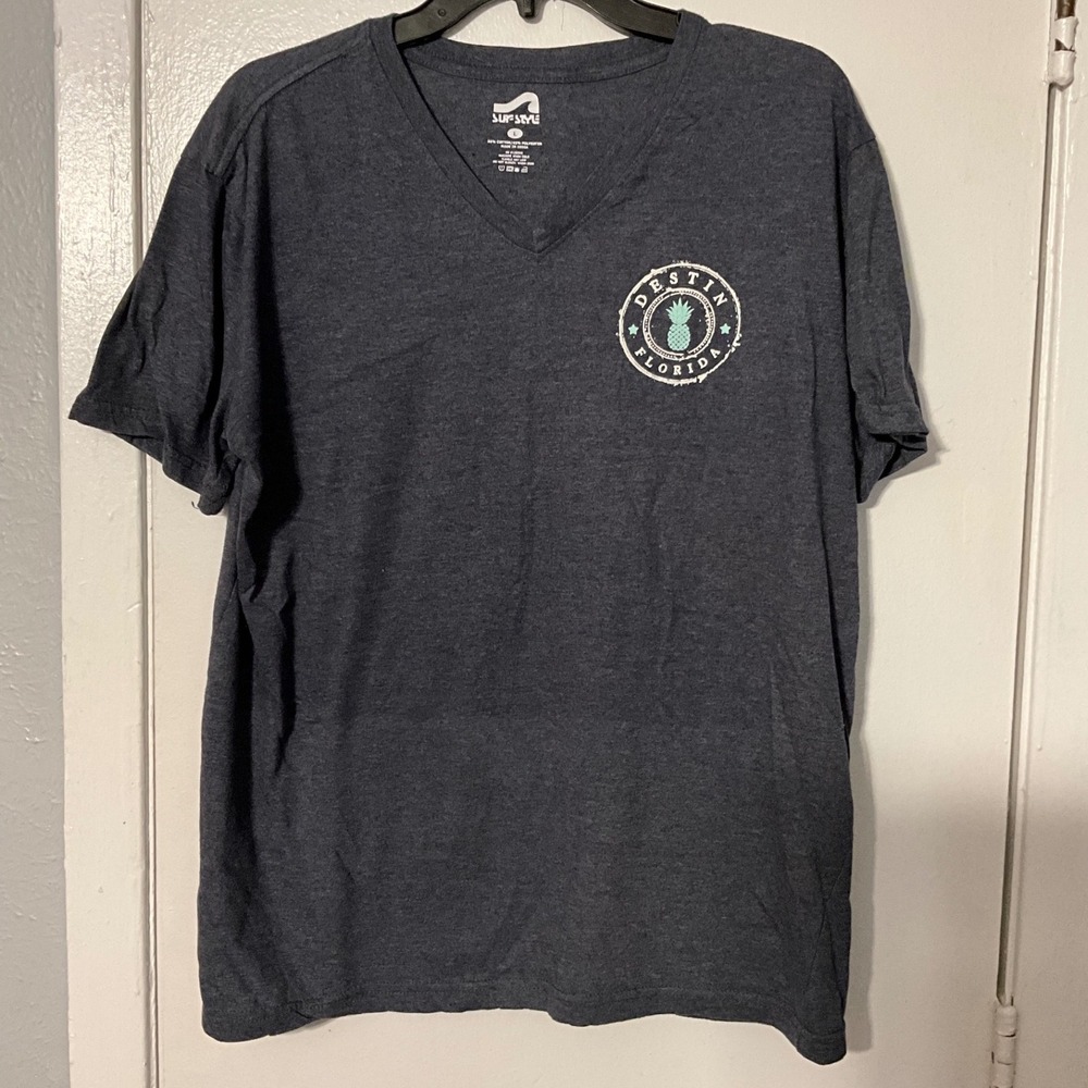 Surf Style Destin Florida Pineapple Graphic V-Neck Tee Charcoal Gray Large
